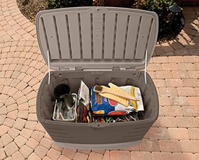 UV-resistant resin on Rubbermaid deck box resists fading in sunlight