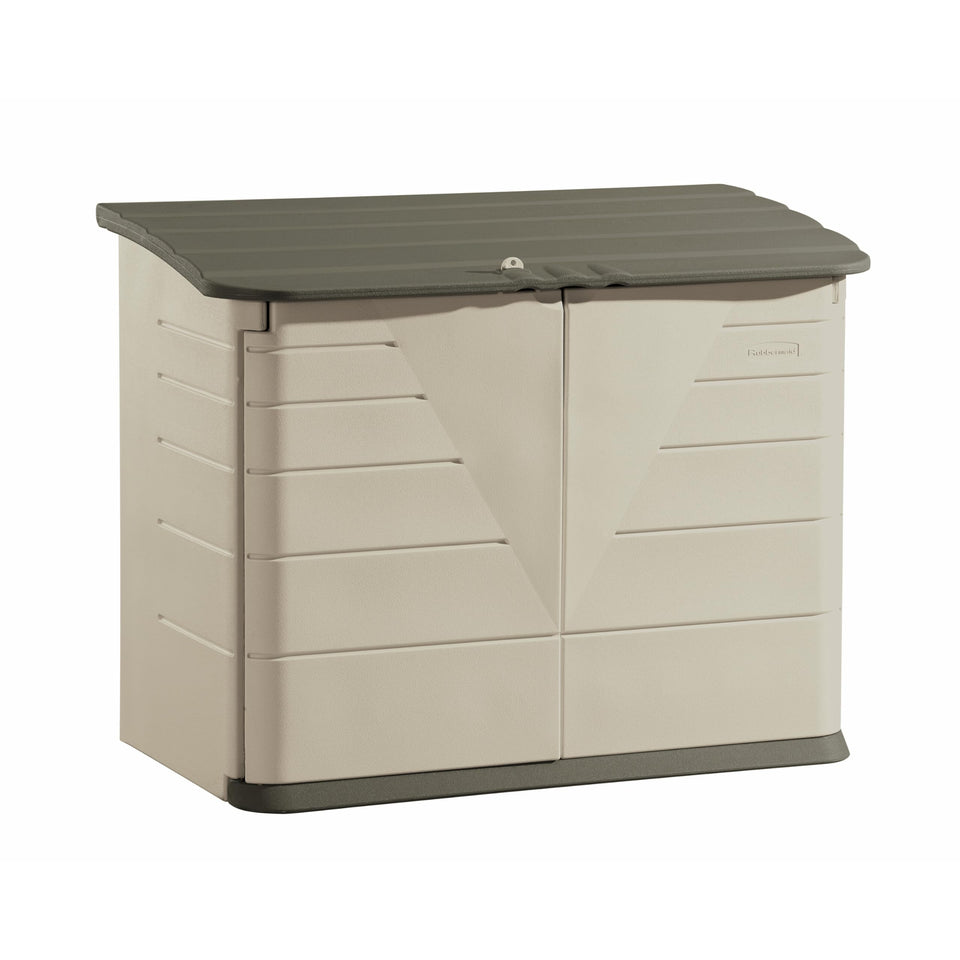 Rubbermaid Large Horizontal Storage Shed front view showing generous outdoor storage potential
