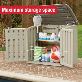 Rubbermaid shed interior floor demonstrates durable, impact-resistant support for heavy items