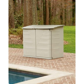 Rubbermaid storage shed side door access ideal for quick organization of tools