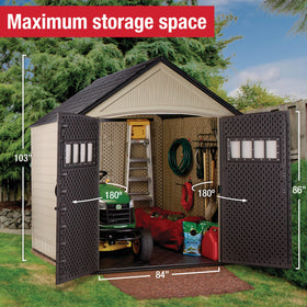 Rubbermaid shed rain gutter helps manage water during storms.