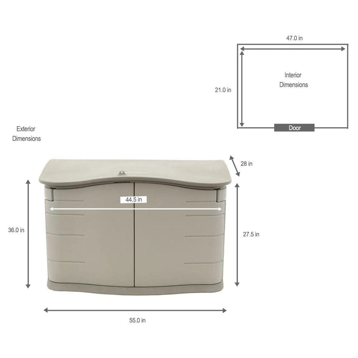 Rubbermaid small horizontal storage shed lid-open shows interior accessibility