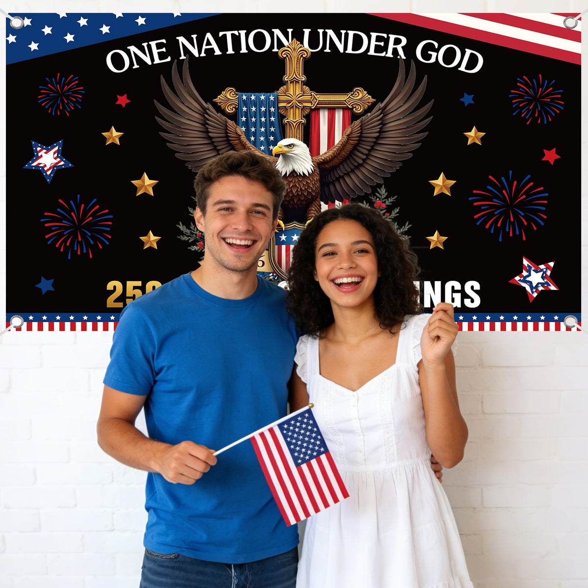 RUBOAOA 4th of July patriotic decor banner suitable for yard and porch.