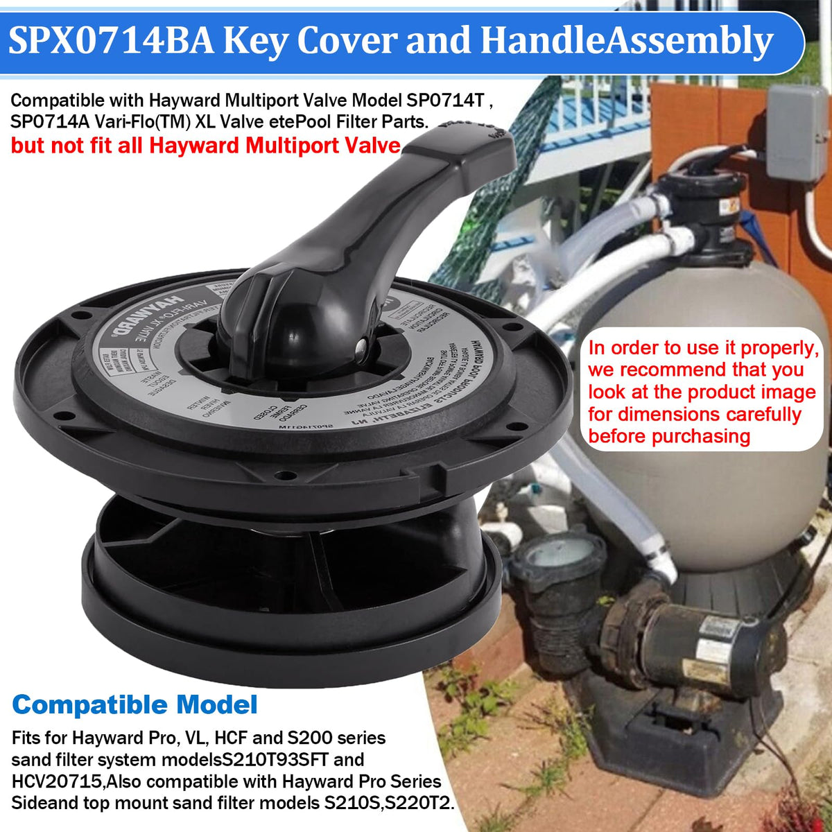Rugam SPX0714BA compatible valve handle shown on multiple Hayward models