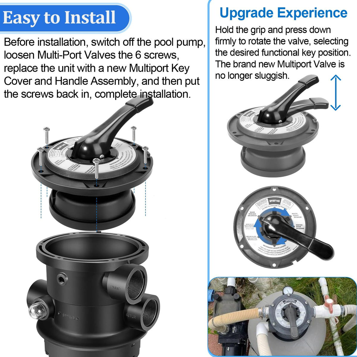 Rugam SPX0714BA valve handle assembly on Hayward system improving sealing