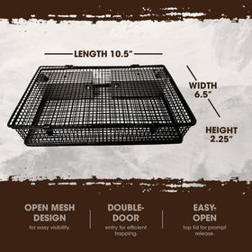 Rugged Ranch Mousinator top lid open demonstrates quick release away from property