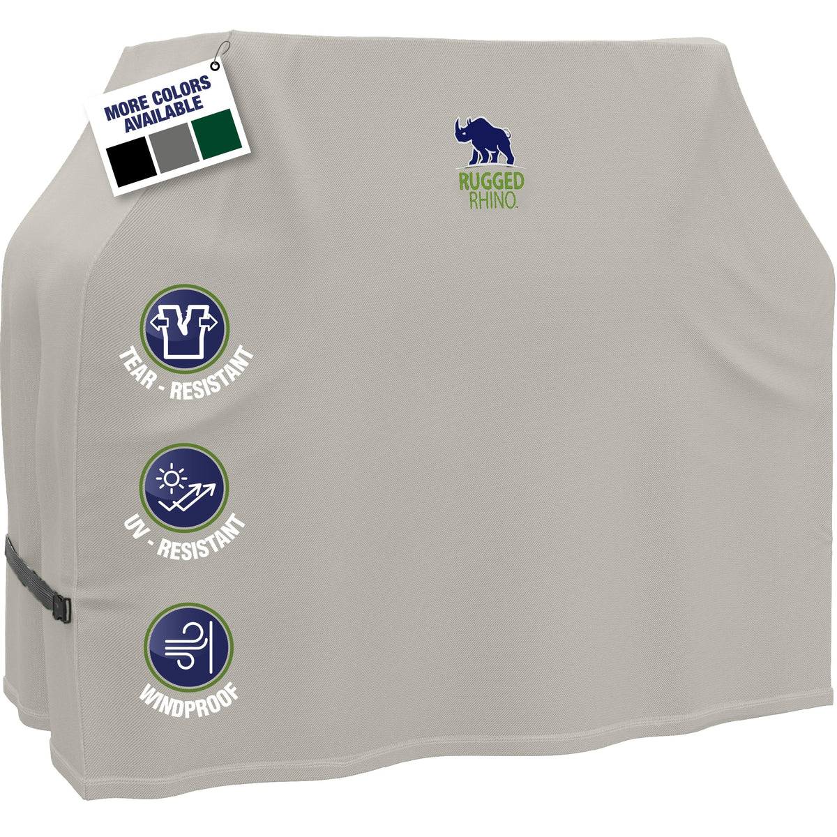 Rugged Rhino 58-inch grill cover protects against rain with waterproof construction.