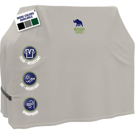 Rugged Rhino 58-inch grill cover protects against rain with waterproof construction.