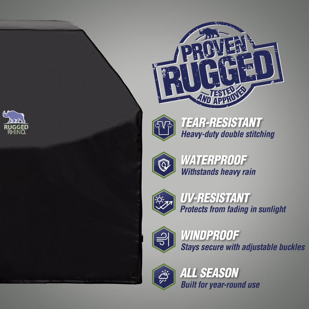 Rugged Rhino all-season grill cover with UV protection for color retention