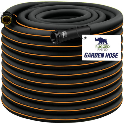RUGGED RHINO heavy-duty hose in sunlight for reliable yard watering