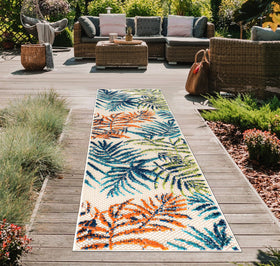 Rugshop Bahama Palm Frond low-profile weave fits tight spaces and prevents tripping.