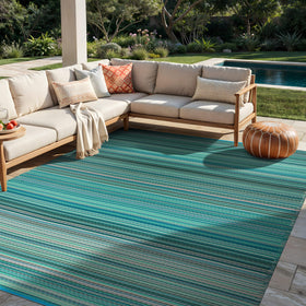Rugshop contemporary stripe outdoor rug blue, UV-resistant and waterproof for patios.