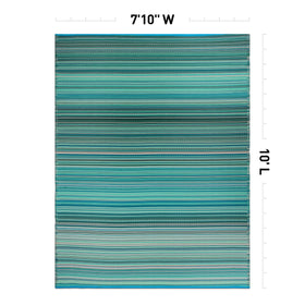 Rugshop blue outdoor rug on backyard deck with UV protection