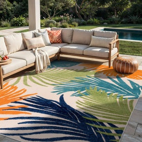 Rugshop Lucca low-profile weave blends with deck and patio aesthetics.