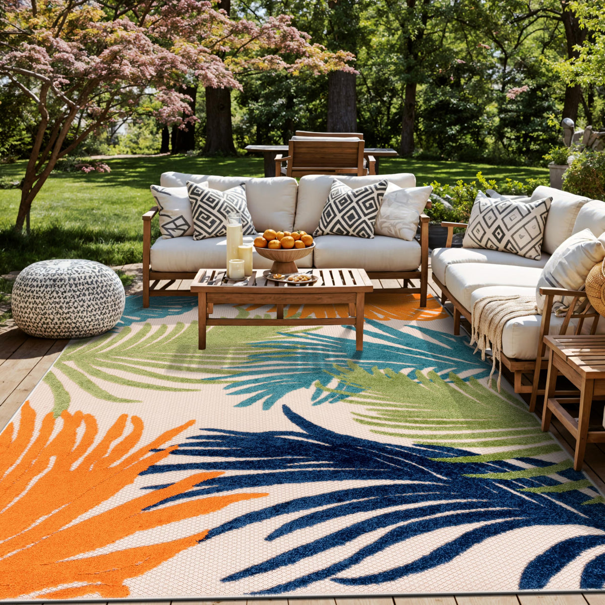 Rugshop Lucca floral outdoor rug 7x10 adds vibrant style to patios.