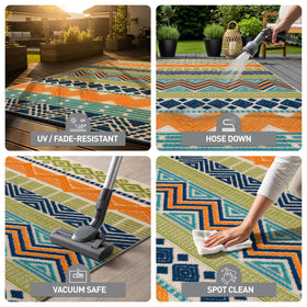Rugshop Marbella patio-ready image demonstrates weather-resistant, easy-clean outdoor decor.