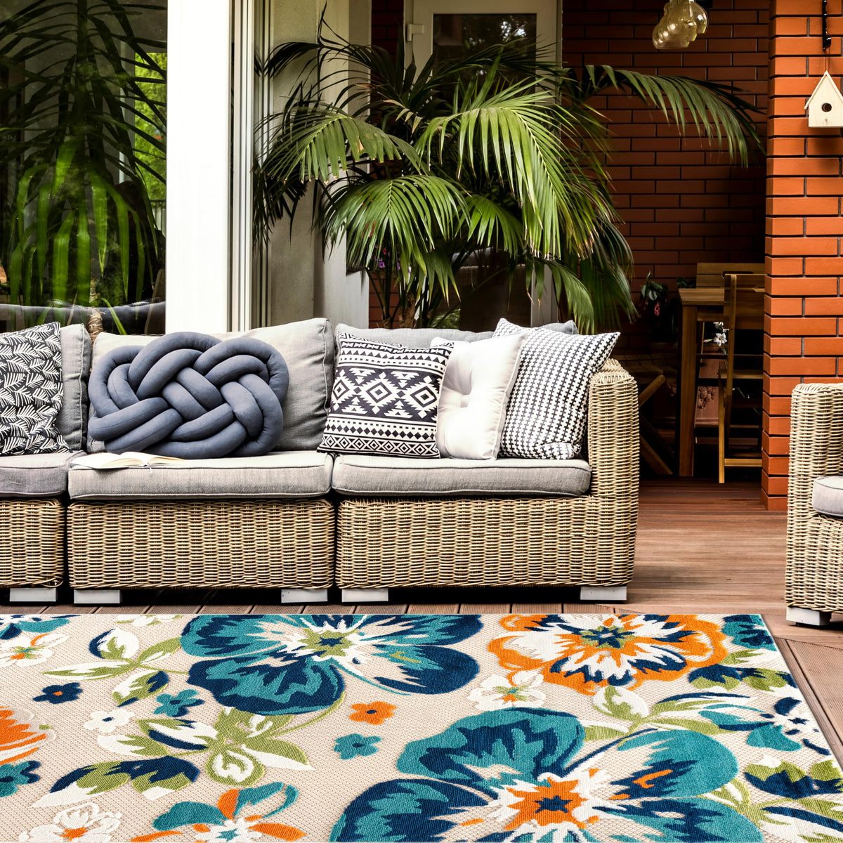 Rugshop Multi Bergamo floral low-profile rug glides under doors smoothly.