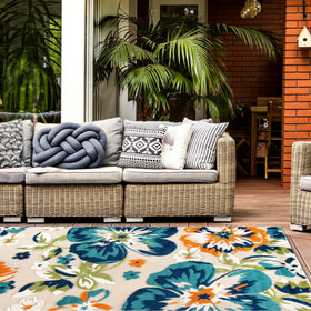 Rugshop Multi Bergamo floral low-profile rug glides under doors smoothly.