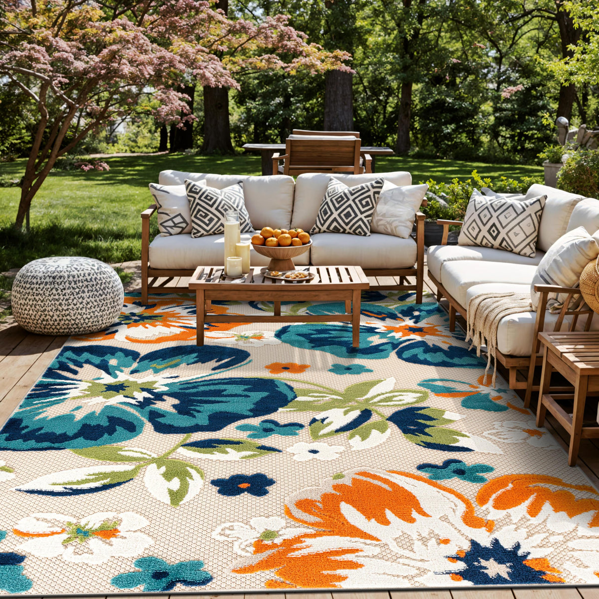 Rugshop Multi Bergamo floral outdoor-patio rug for sunlit spaces with durable color.
