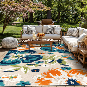 Rugshop Multi Bergamo floral outdoor-patio rug for sunlit spaces with durable color.