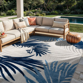 Rugshop navy Lucca floral rug suitable for indoor and outdoor zones.