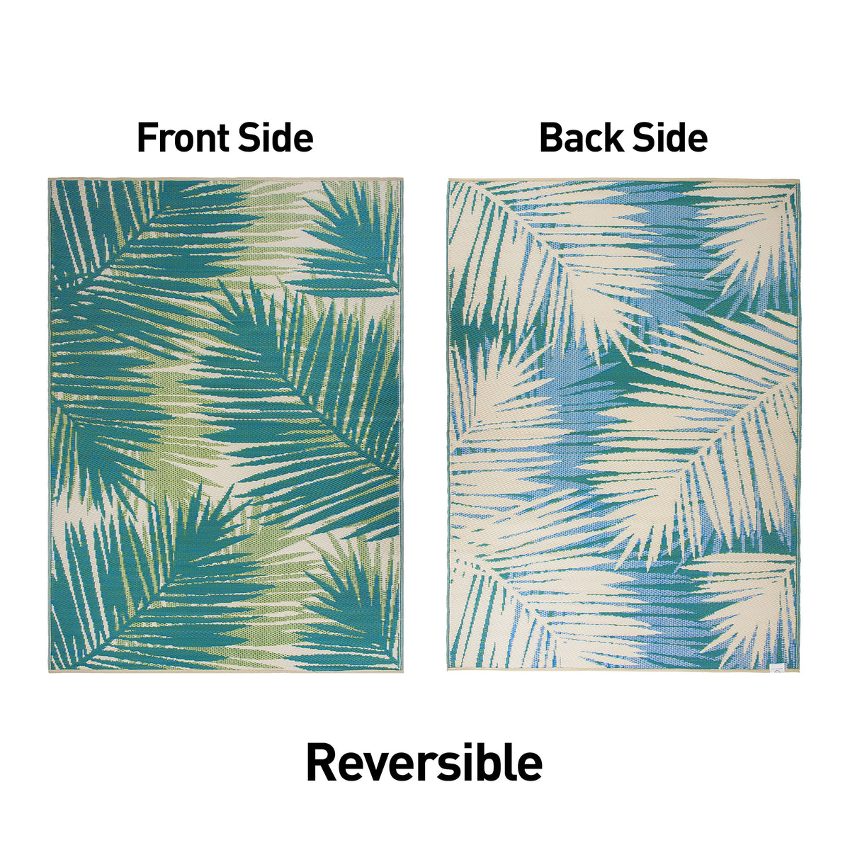 Rugshop tropical floral outdoor rug rolled out in an RV living area