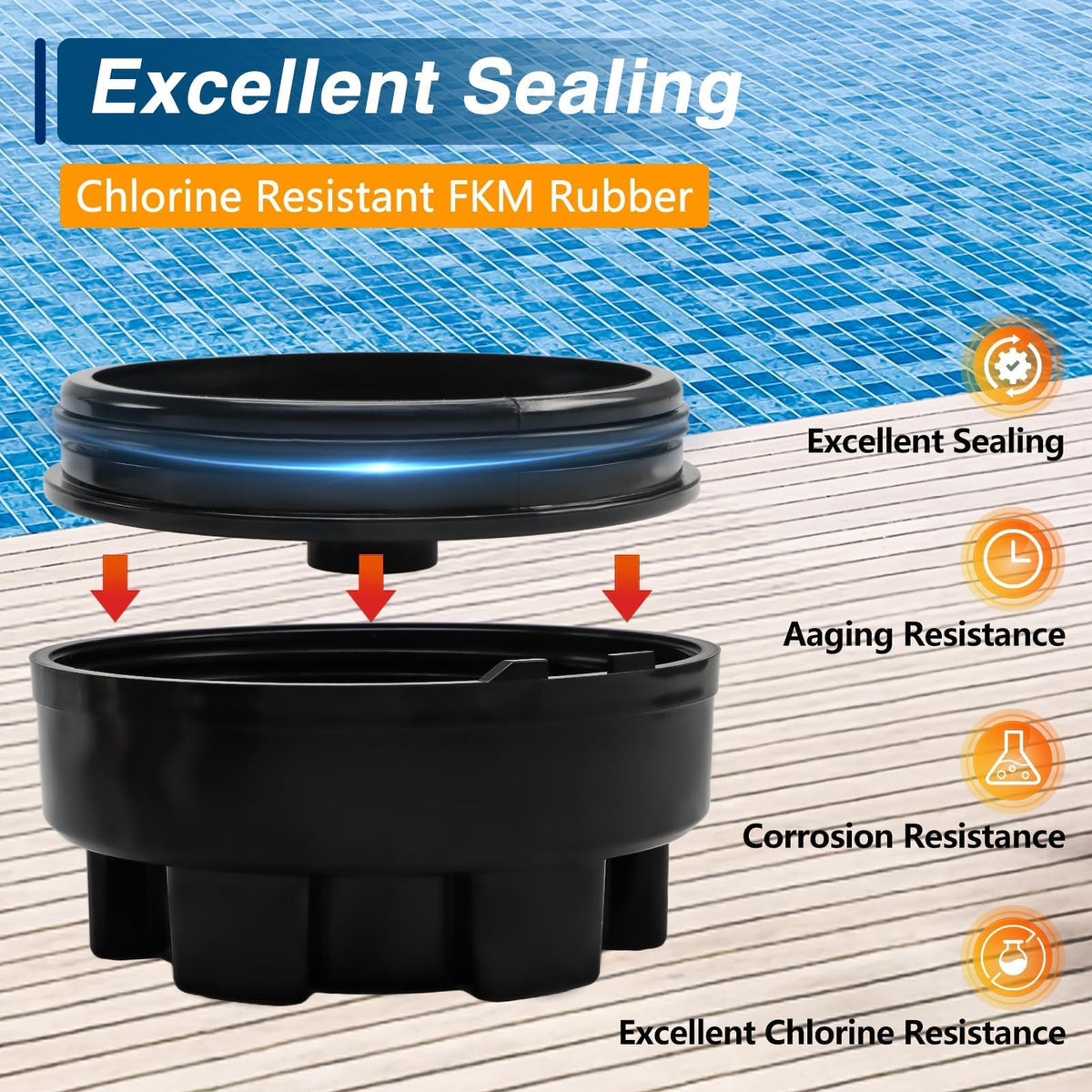 RUHUALIFE O-ring included provides chlorine-resistant sealing for long-lasting performance.