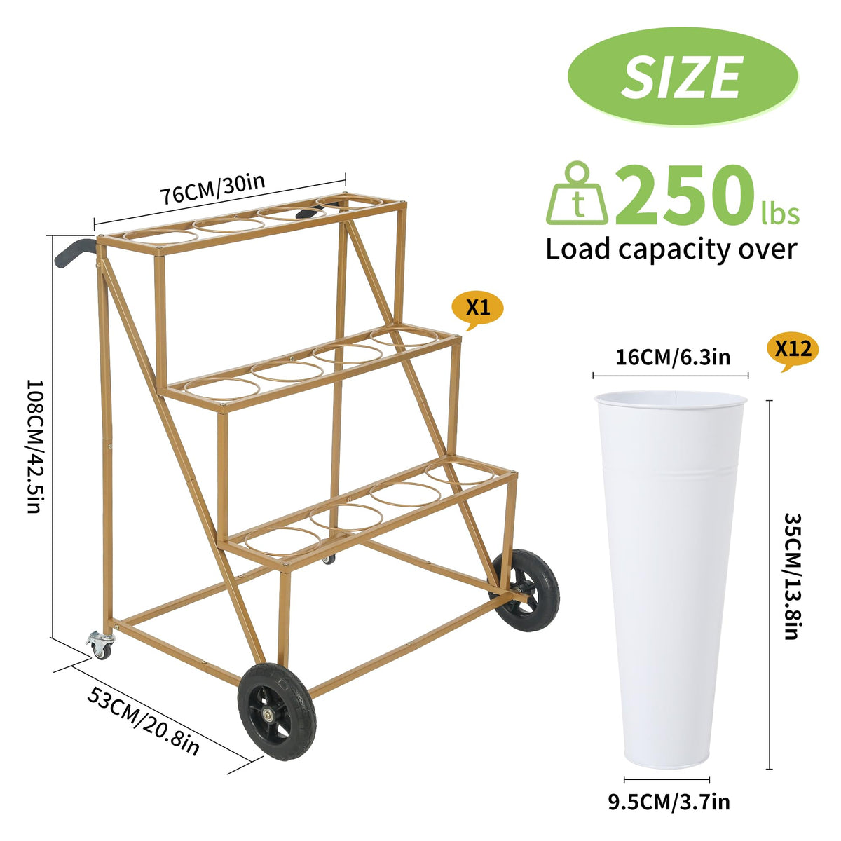 Ruifabo flower bar stand with big wheels for easy transport at events