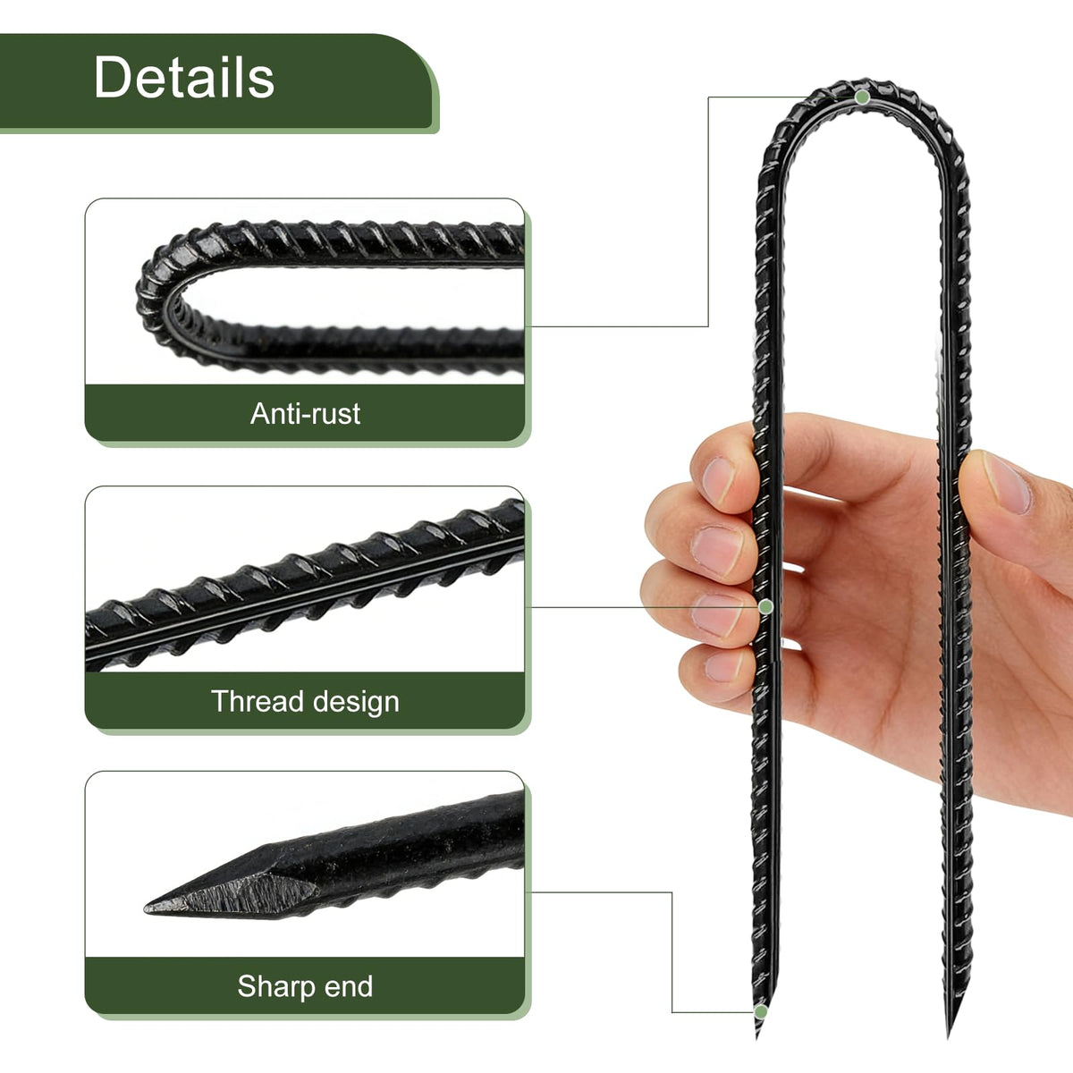 RUIJOROO U-shaped stakes with sharp ends ease installation into soil