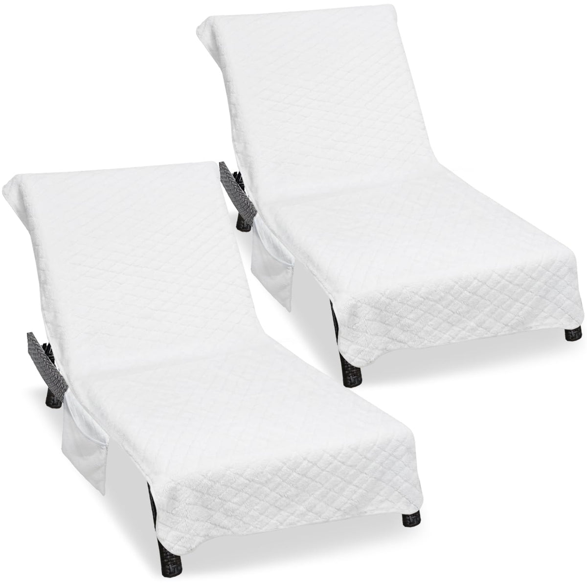 Ruikyhom lounge chair towel cover with pockets keeps essentials within reach.