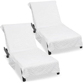Ruikyhom lounge chair towel cover with pockets keeps essentials within reach.