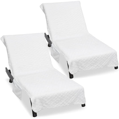 Ruikyhom lounge chair towel cover with pockets keeps essentials within reach.