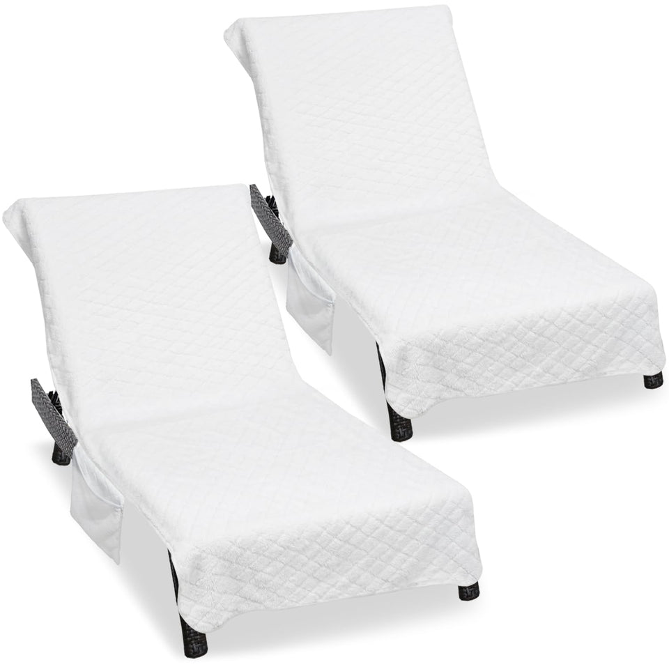 Ruikyhom lounge chair towel cover with pockets keeps essentials within reach.