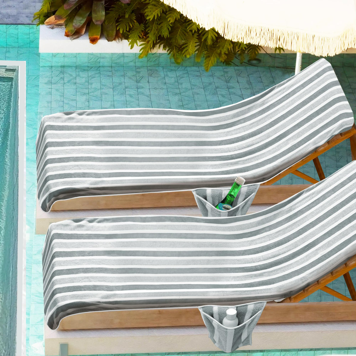 Ruikyhom 2-pack lounge chair covers ready for paired outdoor setups.