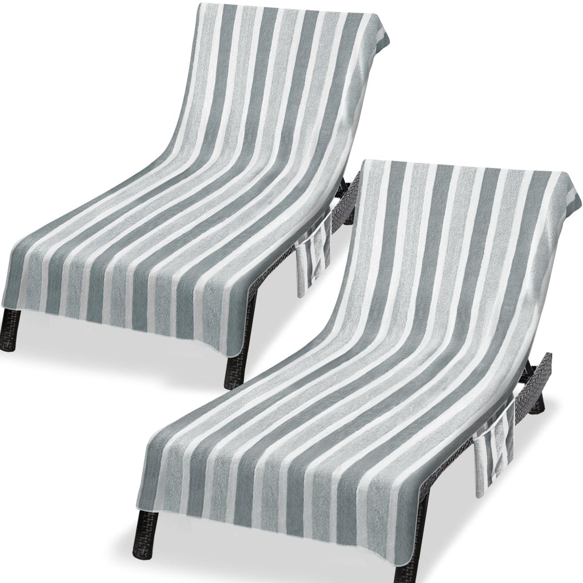 Ruikyhom lounge chaise towel cover in gray shows plush coral fleece for poolside comfort.