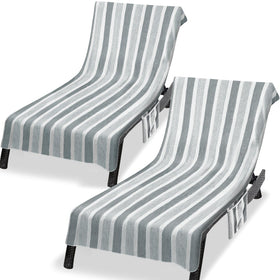 Ruikyhom lounge chaise towel cover in gray shows plush coral fleece for poolside comfort.