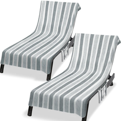 Ruikyhom lounge chaise towel cover in gray shows plush coral fleece for poolside comfort.