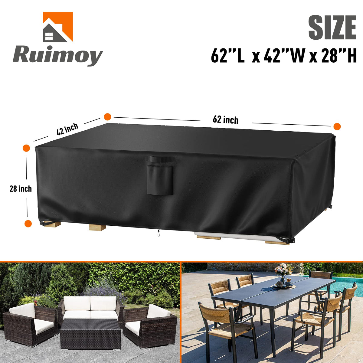 Ruimoy tear-resistant outdoor cover shields tables and chairs from wind and scratches