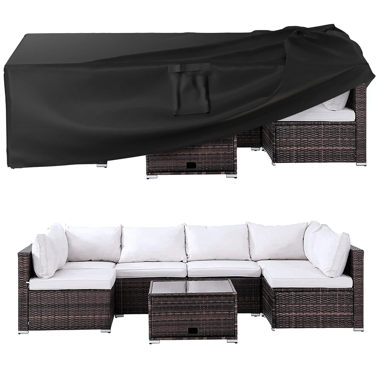 Ruimoy patio cover with universal size protects outdoor furniture from rain and dust.