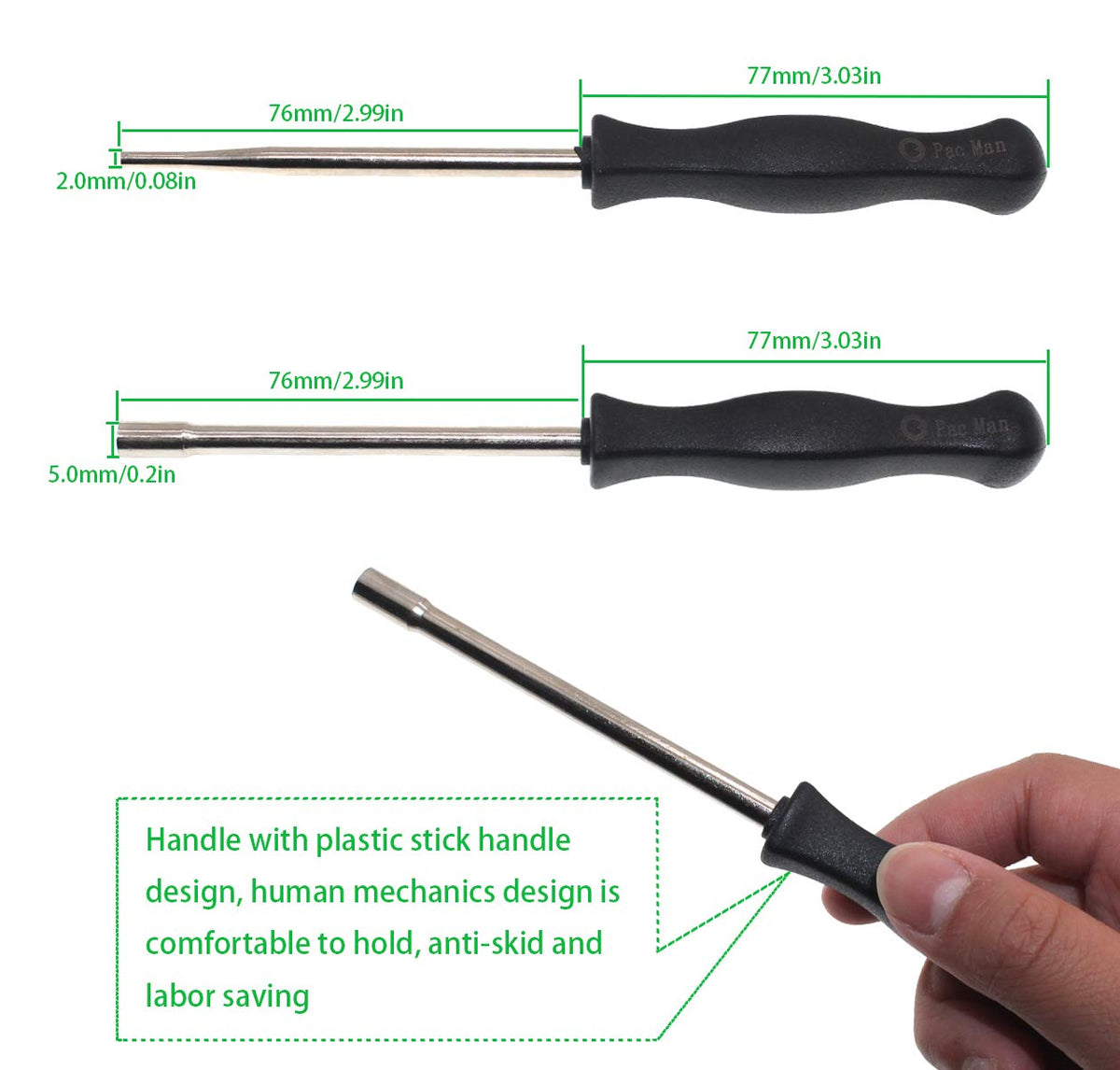 Ergonomic square handles with rubber grip for comfortable extended use.