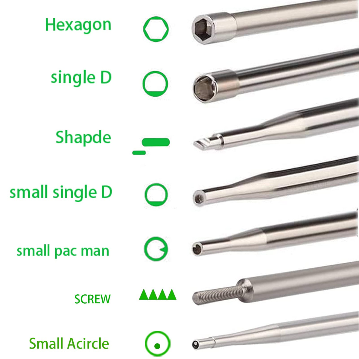 Varied tool shapes including Pac Man and hexagon enable versatile carburetor adjustments.