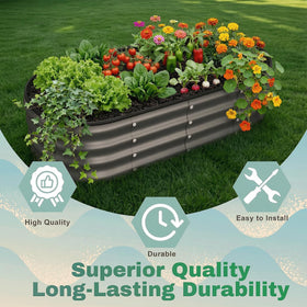 Dark gray finish blends with patios, fences, and garden borders.