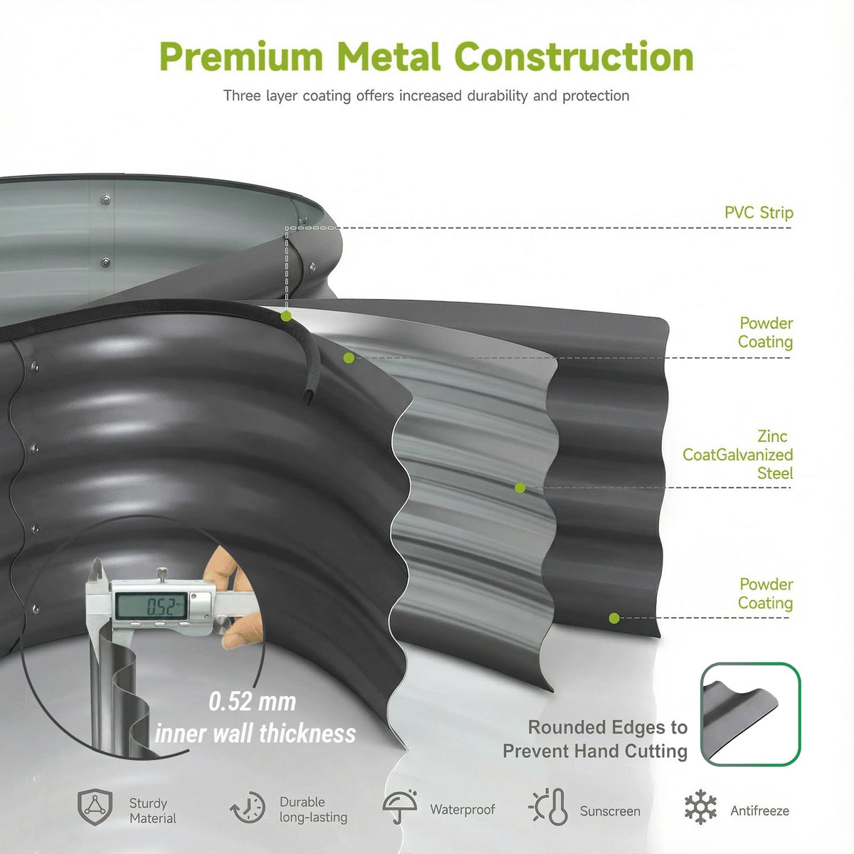 Thicker metal panels provide sturdiness and stability for outdoor use.