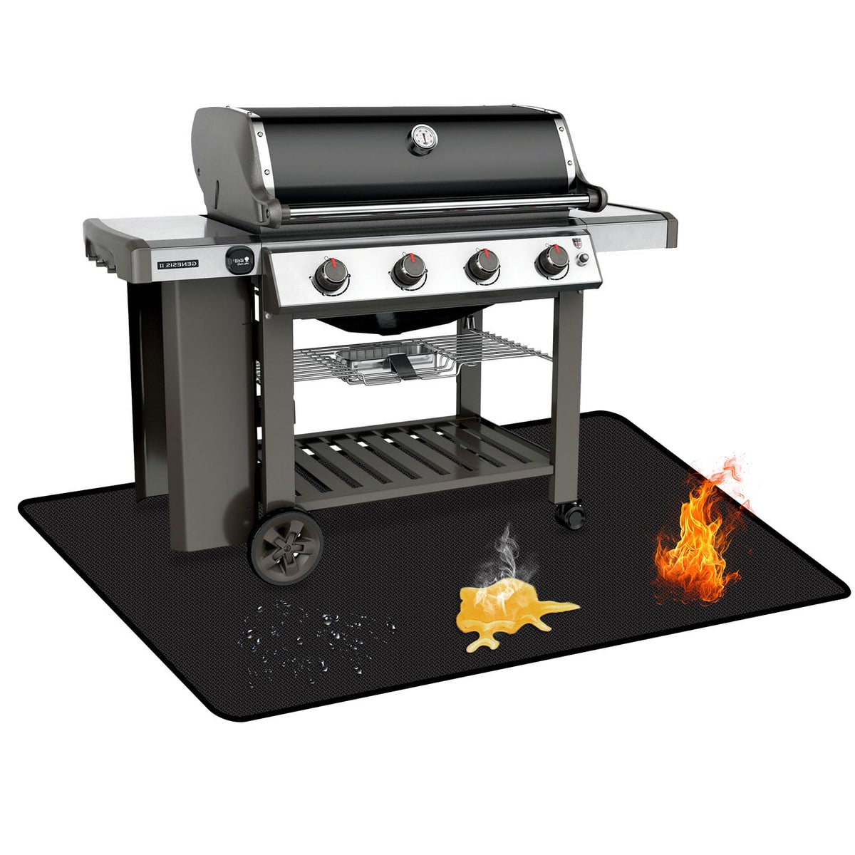 Rumlick 60x40 under grill mat protects decks from heat and spills.