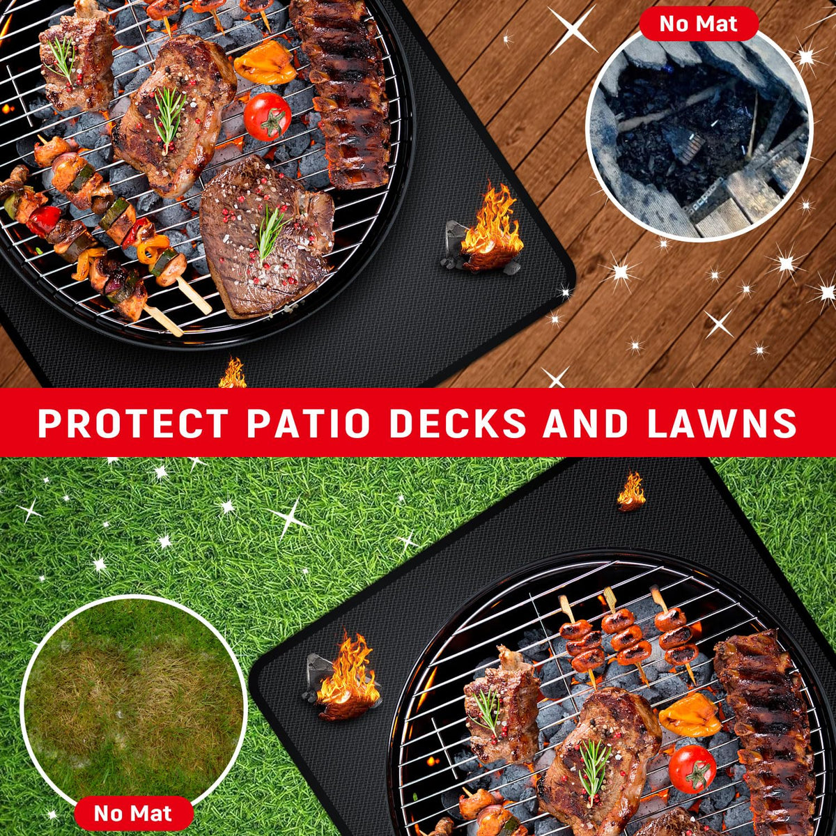 Rumlick double-sided fireproof mat protects outdoor cooking areas.
