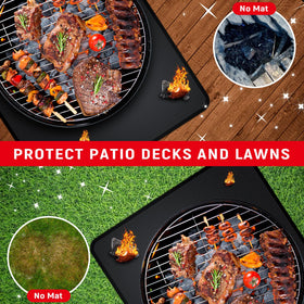 Rumlick double-sided fireproof mat protects outdoor cooking areas.