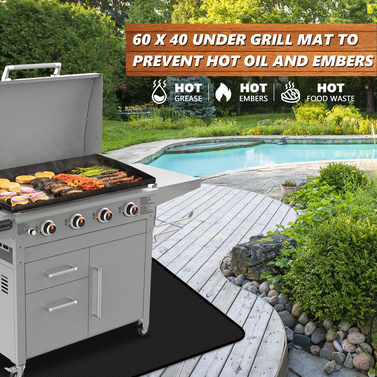 Rumlick two-sided fireproof coating shields surfaces from embers and splatters.