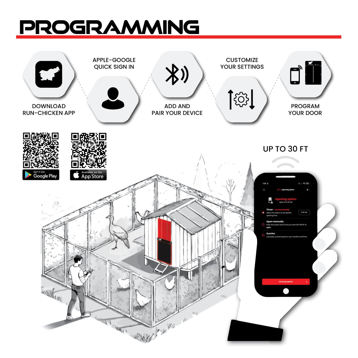 RUN-CHICKEN Door Giant anti-pinch sensor keeps birds safe during automated operation.