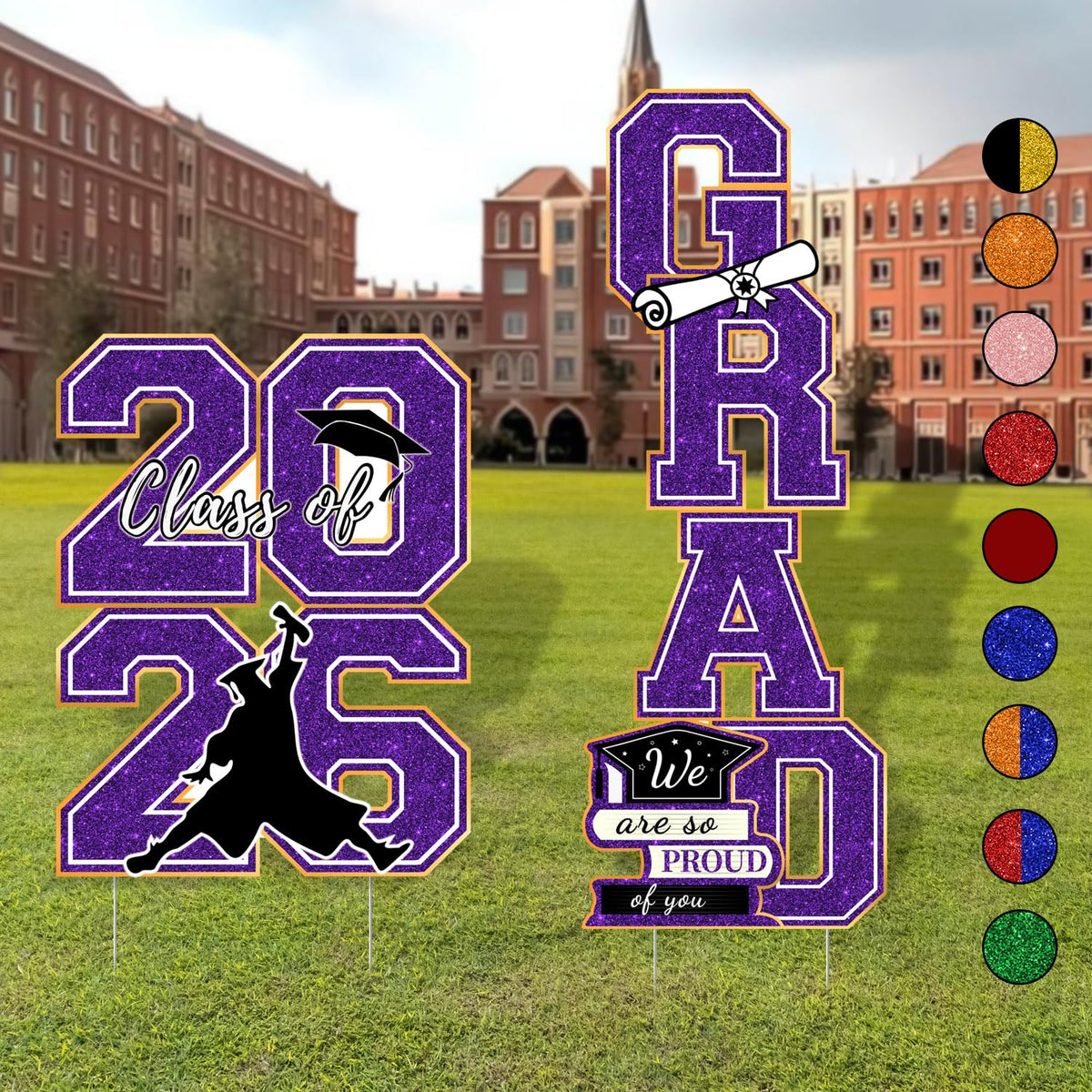 Runleo graduation sign 2026 20-26 numbers in purple and gold for outdoor lawn display.