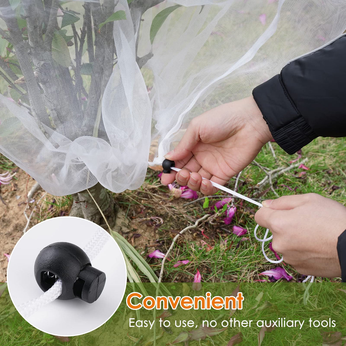 Ruolan garden netting protecting fruit trees from birds while allowing light